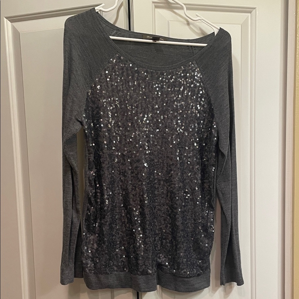 Tommy Bahama Charcoal Sequin Long Sleeve Top